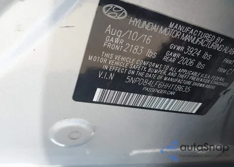 2017 Hyundai Elantra Value Edition z USA, uszkodzony, nr VIN 5NPD84LF6HH118635